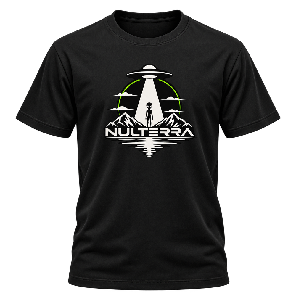 Nulterra Alien Contact T-Shirt shown on a dark background.