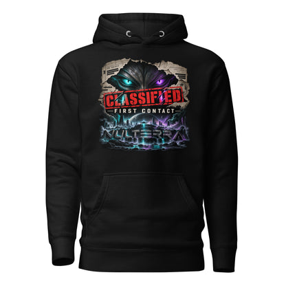NULTERRA Classified First Contact alien UFO hoodie in black