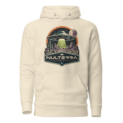 Nulterra Desert Signal UFO Hoodie in bone with retro desert UFO encounter graphic