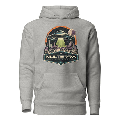 Nulterra Desert Signal UFO Hoodie in carbon grey with vintage alien spacecraft desert graphic