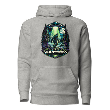 Nulterra Bigfoot Encounter UFO Hoodie in carbon grey, front view