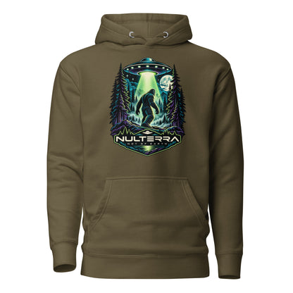 Nulterra Bigfoot Encounter UFO Hoodie in military green, front view