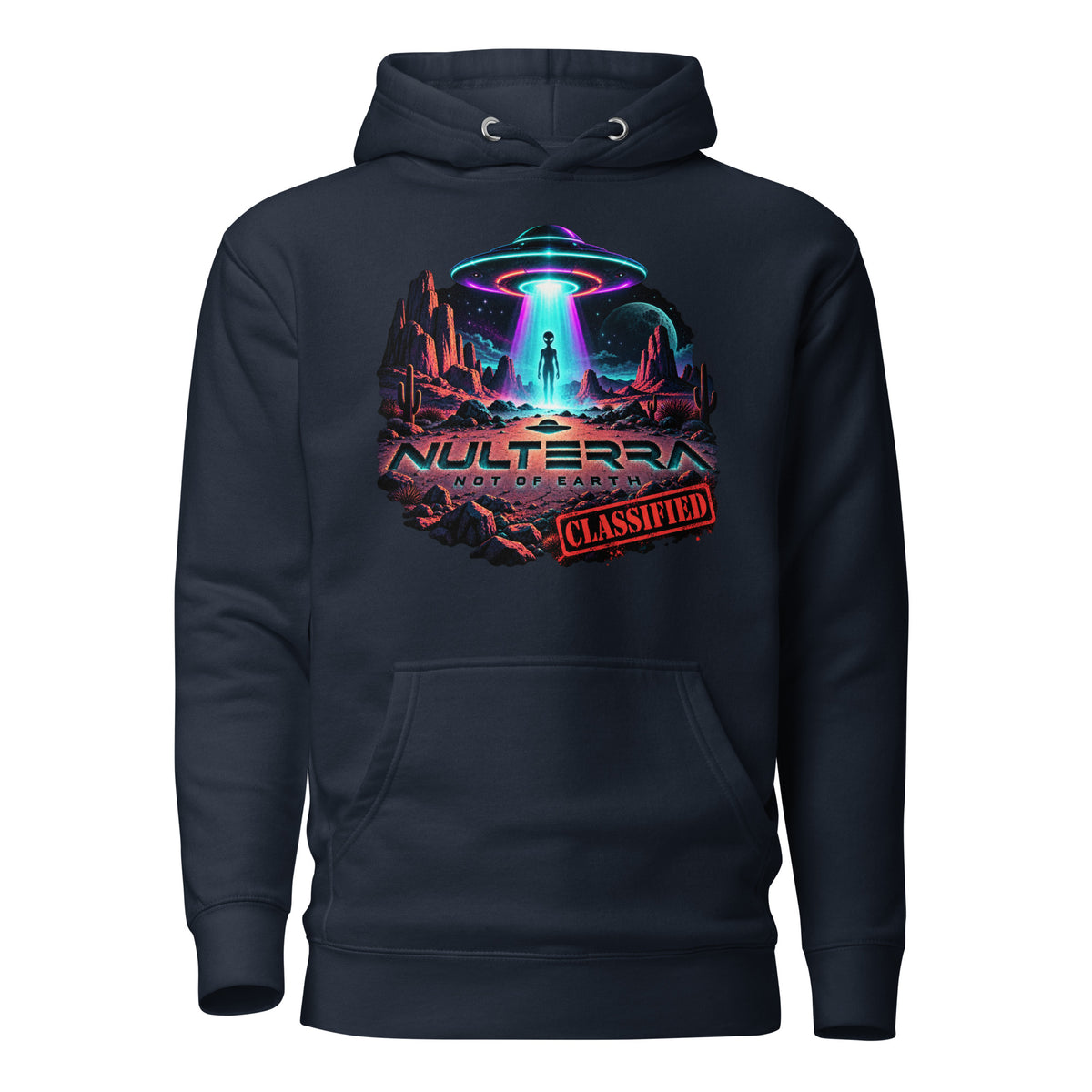 NULTERRA Classified Alien UFO Encounter hoodie in navy blazer