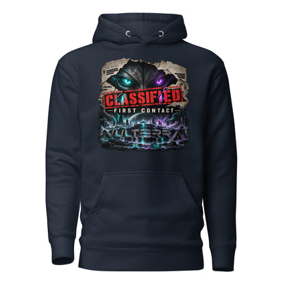 NULTERRA Classified First Contact alien UFO hoodie in navy blazer