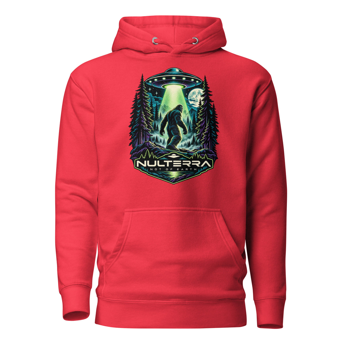 Nulterra Bigfoot Encounter UFO Hoodie in team red, front view