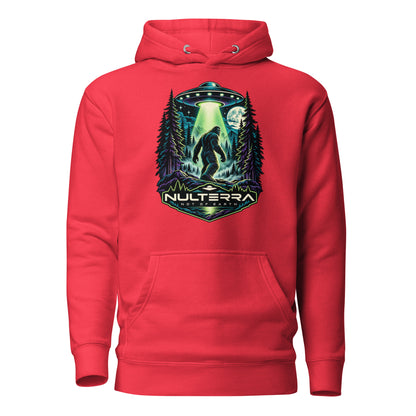 Nulterra Bigfoot Encounter UFO Hoodie in team red, front view
