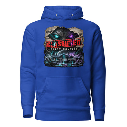 NULTERRA Classified First Contact alien UFO hoodie in royal blue