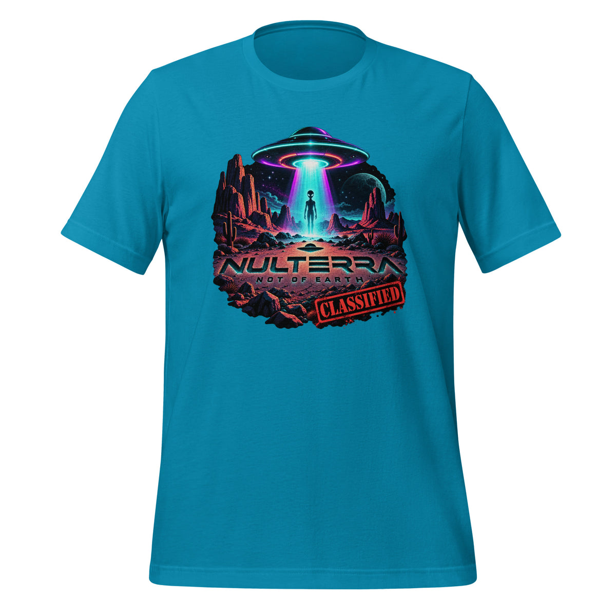 NULTERRA Classified Alien UFO Encounter T-shirt in aqua