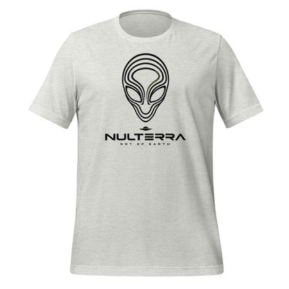 Ash Alien Echo T-shirt with a black line-art alien face and NULTERRA wordmark, front view.