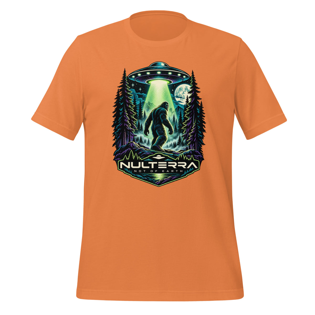 Nulterra Bigfoot Encounter UFO T-Shirt in burnt orange, front view