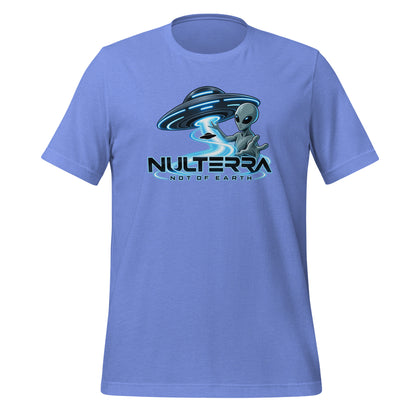 Signal Contact Alien UFO T-Shirt in Heather Columbia Blue with Nulterra alien and UFO graphic
