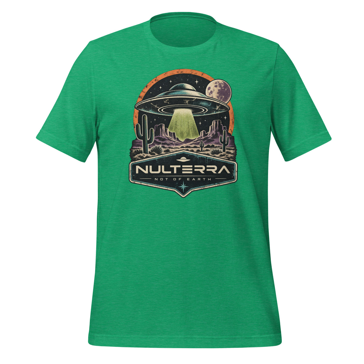 Nulterra Desert Signal UFO T-Shirt in Heather Kelly with retro alien desert graphic
