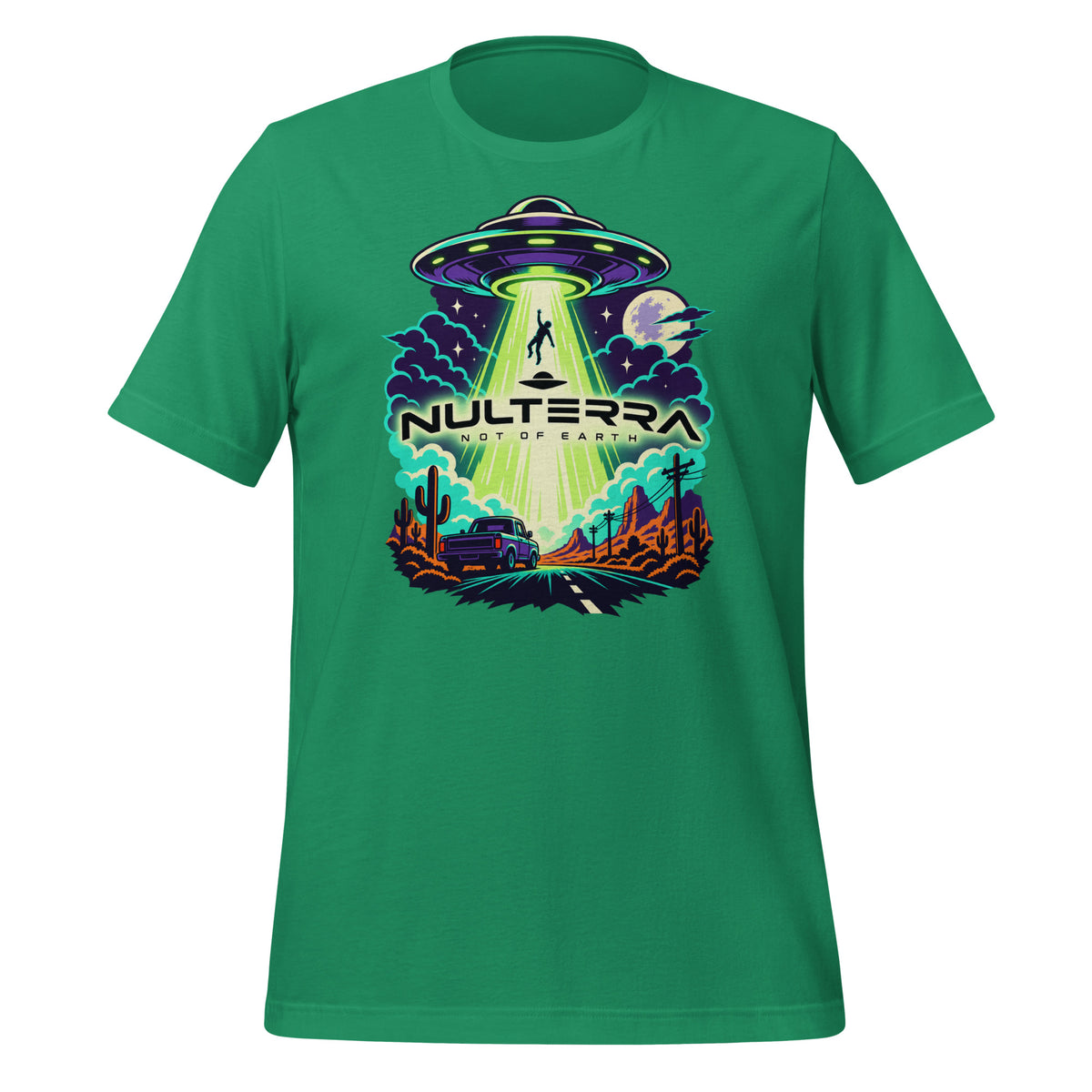 Desert Abduction Alien UFO T-Shirt in Kelly green by Nulterra