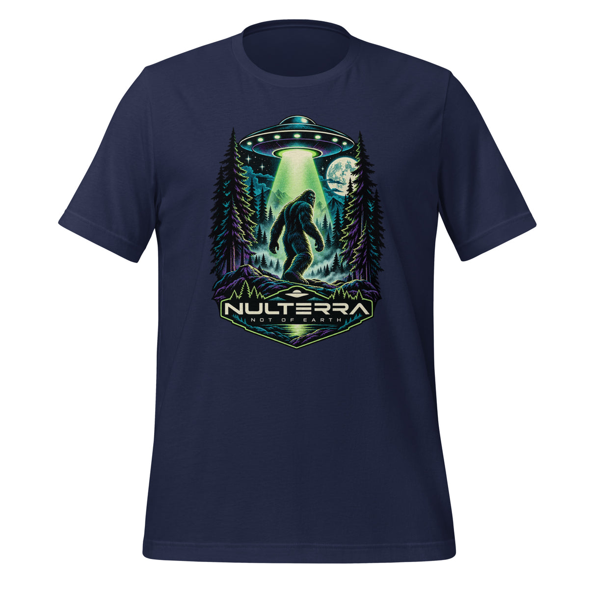 Nulterra Bigfoot Encounter UFO T-Shirt in navy, front view