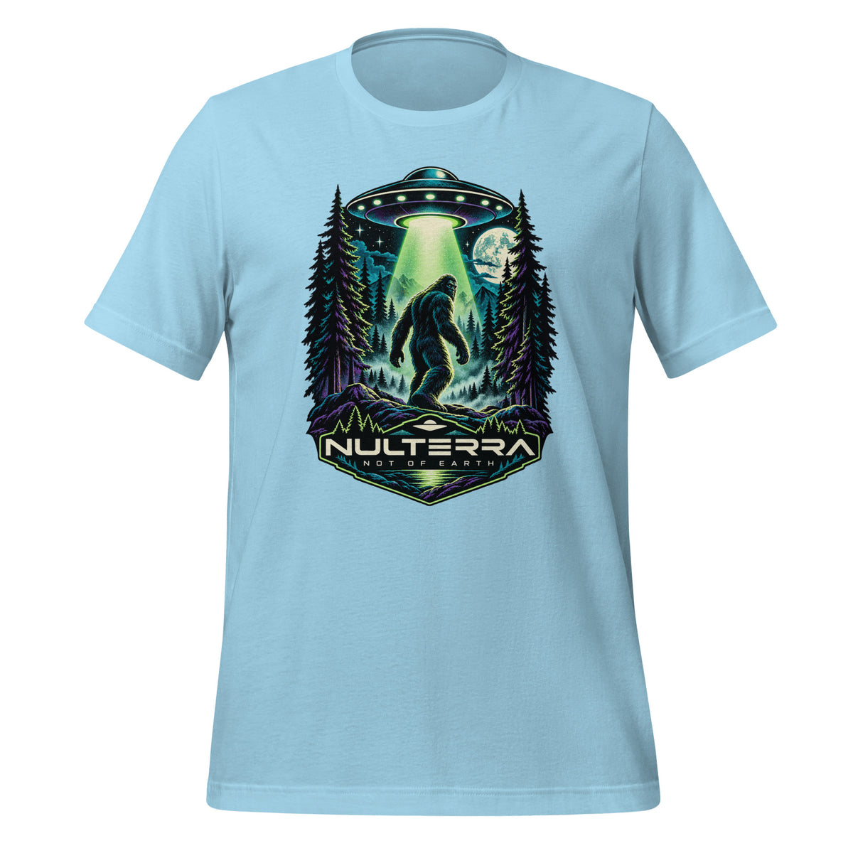 Nulterra Bigfoot Encounter UFO T-Shirt in ocean blue, front view
