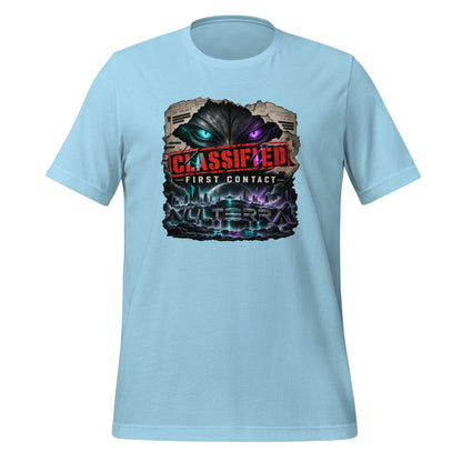 NULTERRA Classified First Contact alien UFO T-shirt in ocean blue