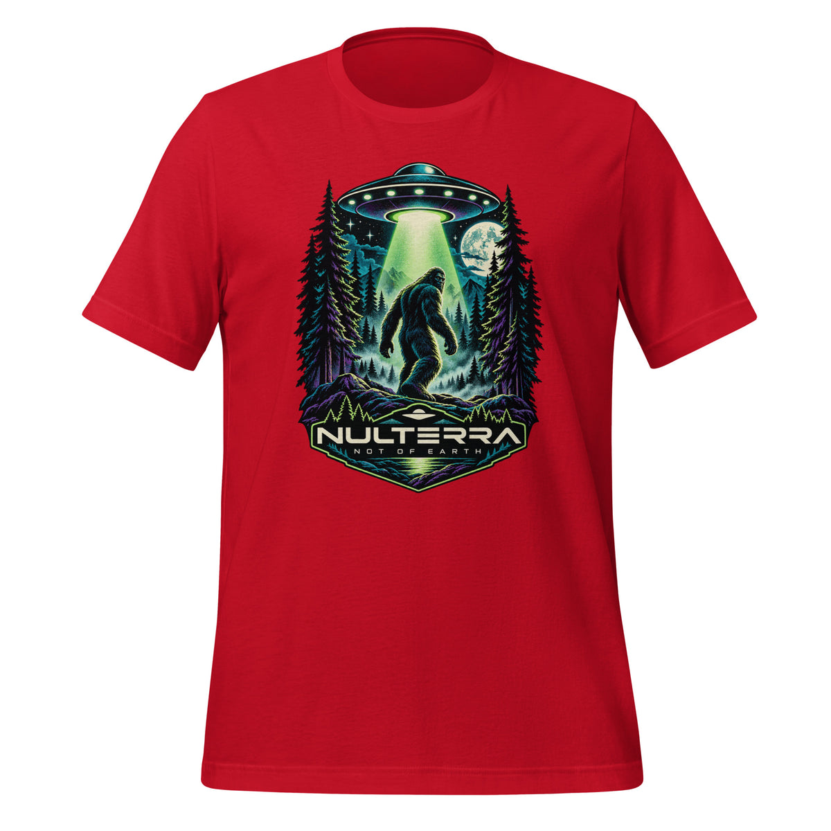Nulterra Bigfoot Encounter UFO T-Shirt in red, front view