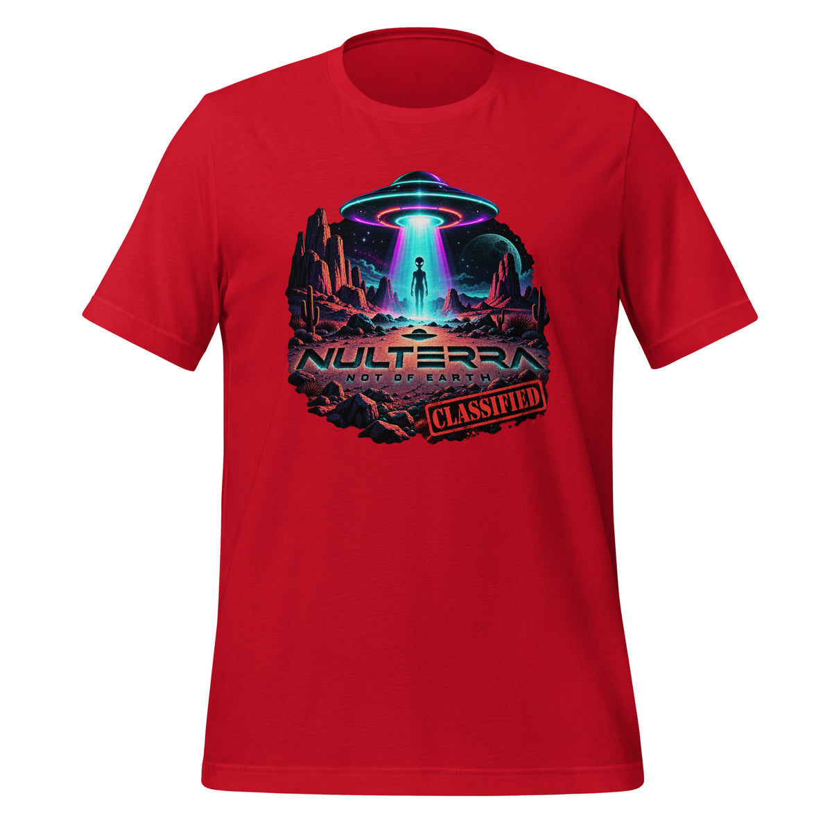 NULTERRA Classified Alien UFO Encounter T-shirt in red