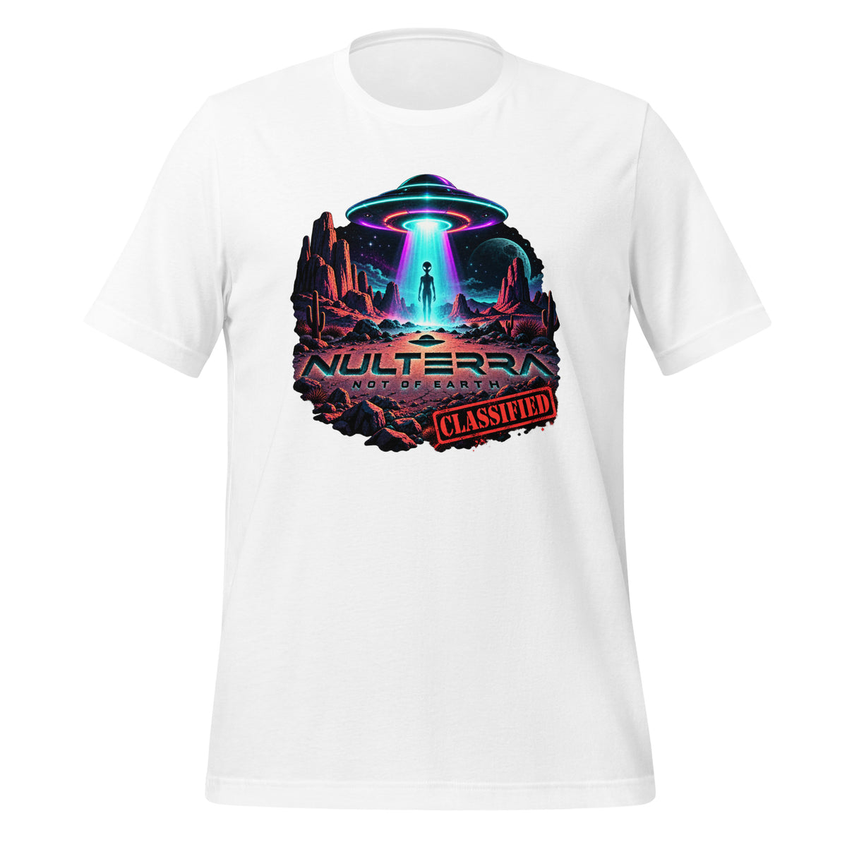 NULTERRA Classified Alien UFO Encounter T-shirt in white